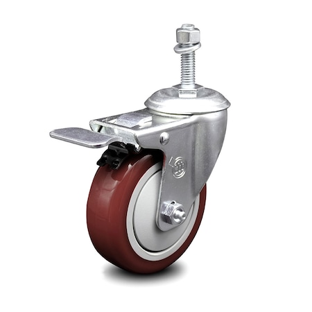 Service Caster 4 Inch Maroon Polyurethane Swivel 10mm Stem Caster with Total Lock Brake SCC SCC-TSTTL20S414-PPUB-MRN-M1015